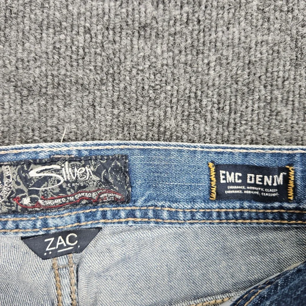 Silver Zac Relaxed Fit Straight Jeans Men's 31x32 EMC Denim Flap Pocket Med Wash